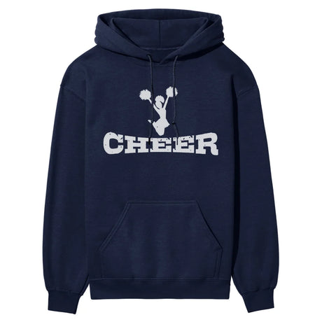 basic cheer with cheerleader icon on a hoodie with a white graphic