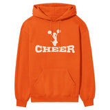 basic cheer with cheerleader icon on a hoodie with a white graphic