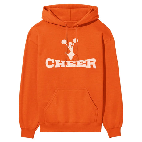 basic cheer with cheerleader icon on a hoodie with a white graphic