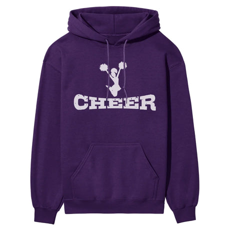 basic cheer with cheerleader icon on a hoodie with a white graphic