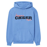 custom cheer mascot and cheerleader name on a hoodie with a black graphic