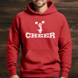 basic cheer with cheerleader icon on a hoodie with a white graphic