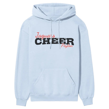 custom cheer mascot and cheerleader name on a hoodie with a black graphic