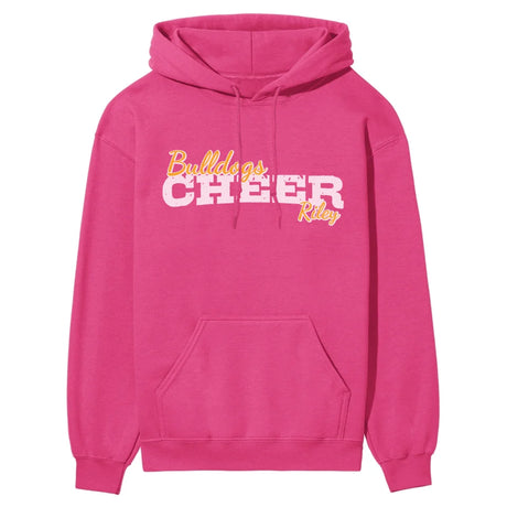 custom cheer mascot and cheerleader name on a hoodie with a white graphic