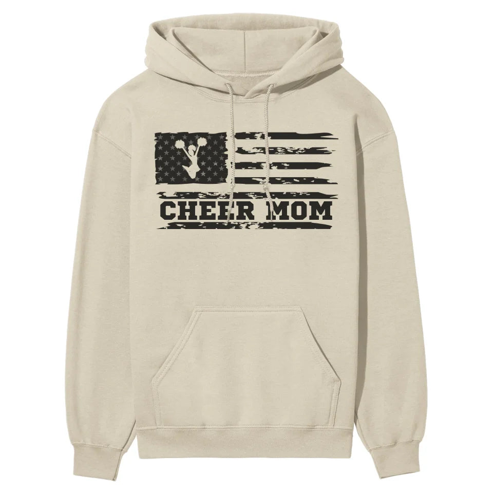 cheer mom horizontal flag on a hoodie with a black graphic