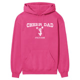 cheer dad with cheerleader icon and cheerleader name on a hoodie with a white graphic