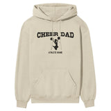 cheer dad with cheerleader icon and cheerleader name on a hoodie with a black graphic