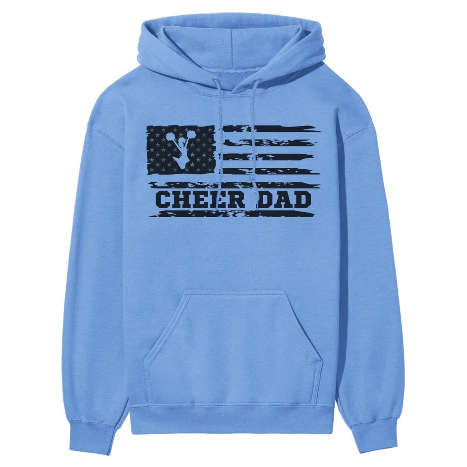 cheer dad horizontal flag on a hoodie with a black graphic