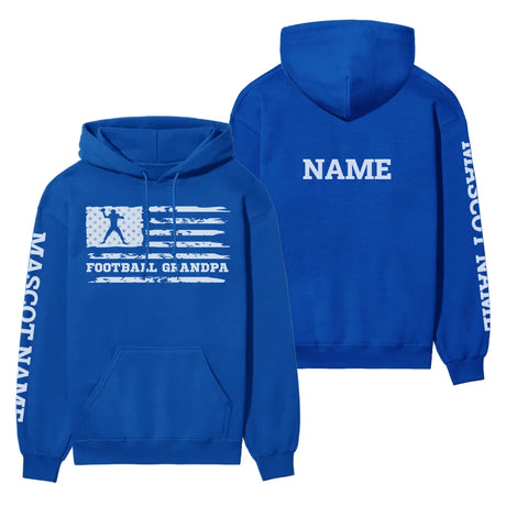 football grandpa horizontal flag with football player name on a hoodie with a white graphic