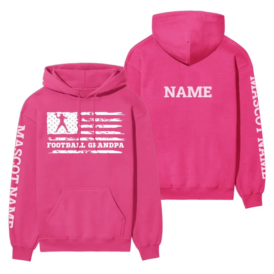 football grandpa horizontal flag with football player name on a hoodie with a white graphic