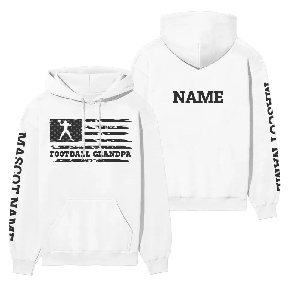 football grandpa horizontal flag with football player name on a hoodie with a black graphic