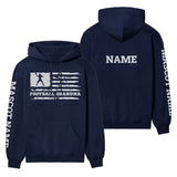 football grandma horizontal flag with football player name on a hoodie with a white graphic