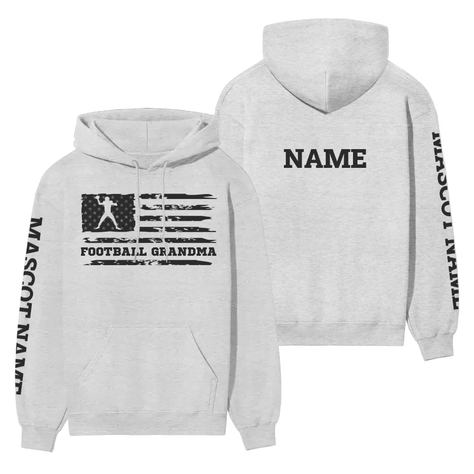 football grandma horizontal flag with football player name on a hoodie with a black graphic