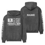 football mom horizontal flag with football player name on a hoodie with a white graphic