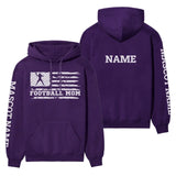 football mom horizontal flag with football player name on a hoodie with a white graphic