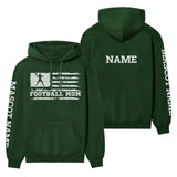 football mom horizontal flag with football player name on a hoodie with a white graphic