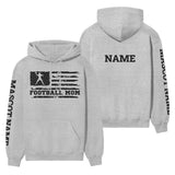 football mom horizontal flag with football player name on a hoodie with a black graphic