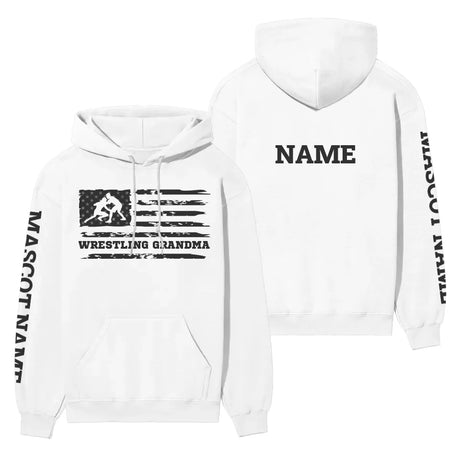 wrestling grandma horizontal flag with wrestler name on a hoodie with a black graphic