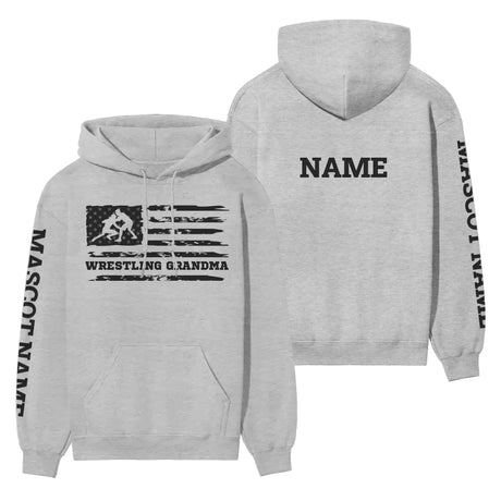 wrestling grandma horizontal flag with wrestler name on a hoodie with a black graphic