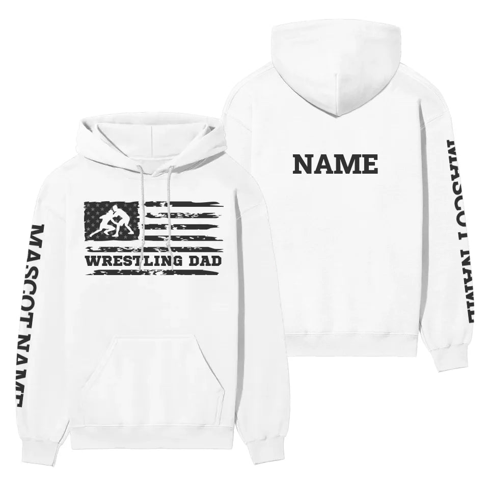 Wrestling Dad Horizontal Flag With Wrestler Name on a Hoodie with a Black Graphic