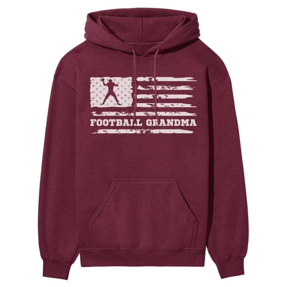 football grandma horizontal flag on a hoodie with a white graphic