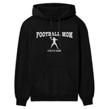 football mom with football player icon and football player name on a hoodie with a white graphic