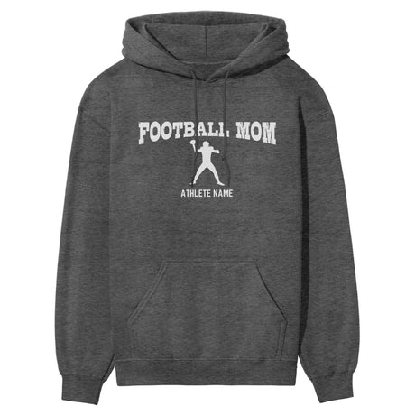 football mom with football player icon and football player name on a hoodie with a white graphic