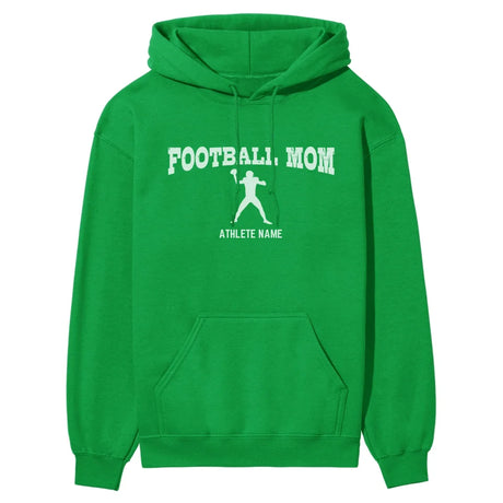 football mom with football player icon and football player name on a hoodie with a white graphic