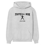 football mom with football player icon and football player name on a hoodie with a black graphic