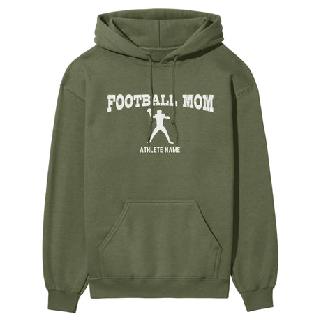 football mom with football player icon and football player name on a hoodie with a white graphic