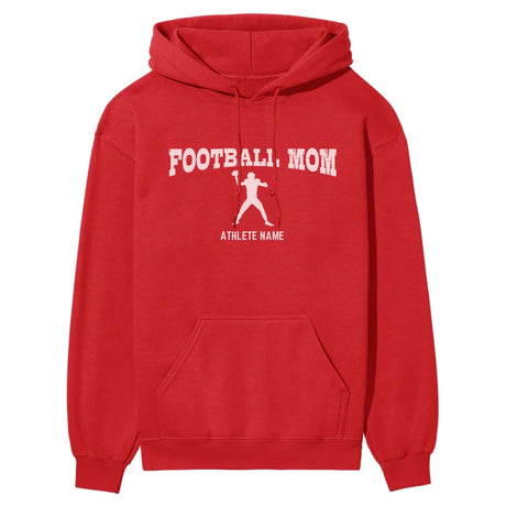 football mom with football player icon and football player name on a hoodie with a white graphic