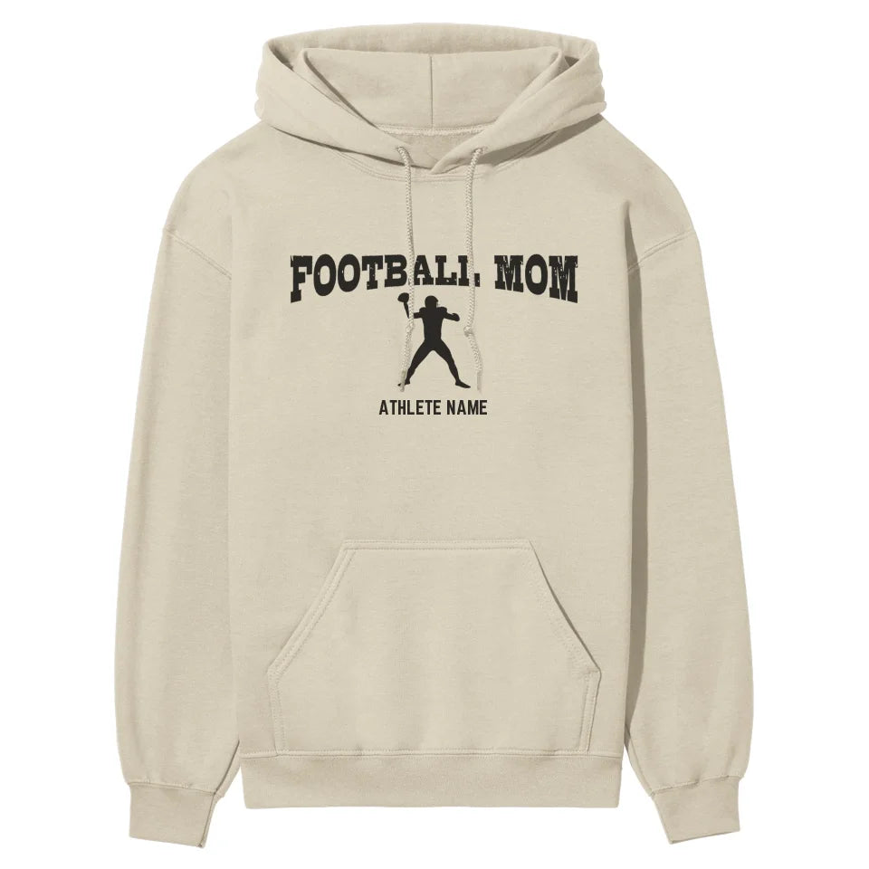 football mom with football player icon and football player name on a hoodie with a black graphic