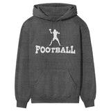 basic football with football player icon on a hoodie with a white graphic