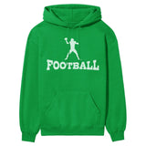 basic football with football player icon on a hoodie with a white graphic