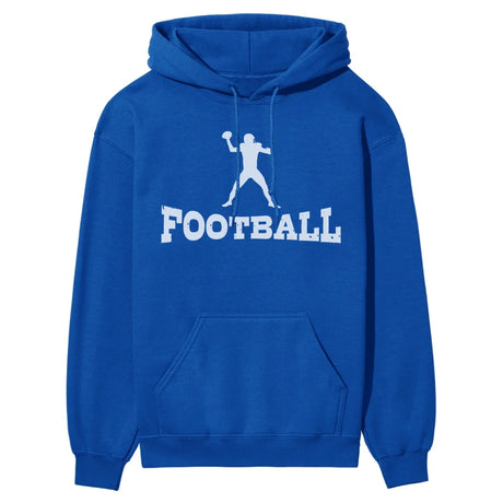 basic football with football player icon on a hoodie with a white graphic