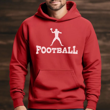 basic football with football player icon on a hoodie with a white graphic