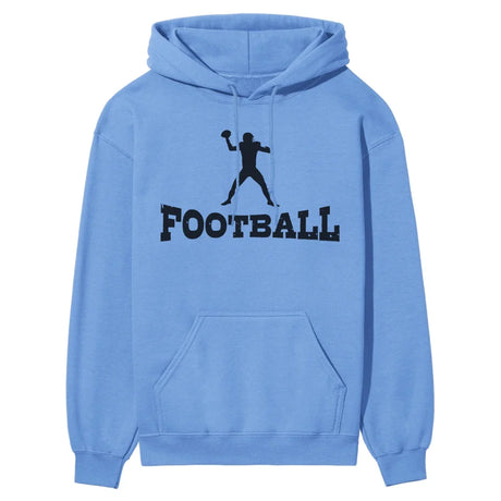 basic football with football player icon on a hoodie with a black graphic