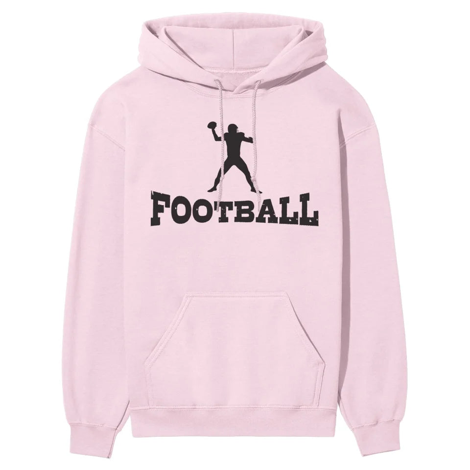 basic football with football player icon on a hoodie with a black graphic