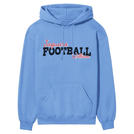 custom football mascot and football player name on a hoodie with a black graphic