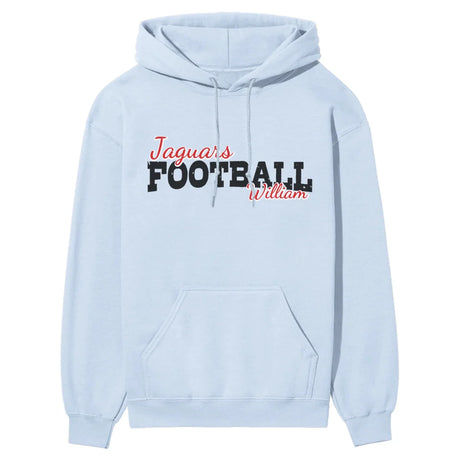 custom football mascot and football player name on a hoodie with a black graphic