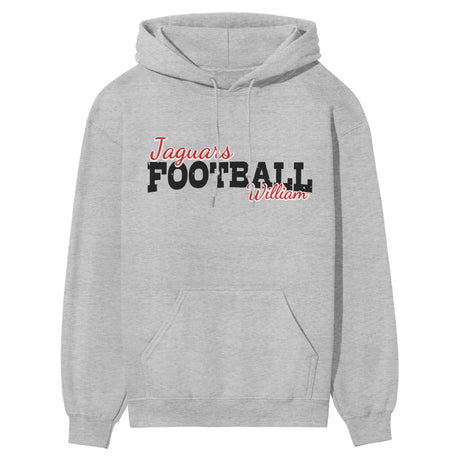 custom football mascot and football player name on a hoodie with a black graphic