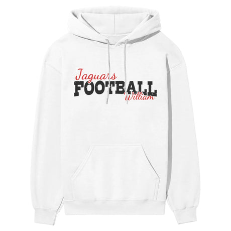 custom football mascot and football player name on a hoodie with a black graphic