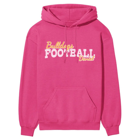 custom football mascot and football player name on a hoodie with a white graphic