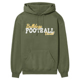 custom football mascot and football player name on a hoodie with a white graphic