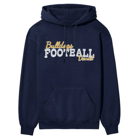 custom football mascot and football player name on a hoodie with a white graphic