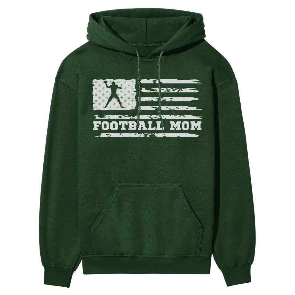 football mom horizontal flag on a hoodie with a white graphic