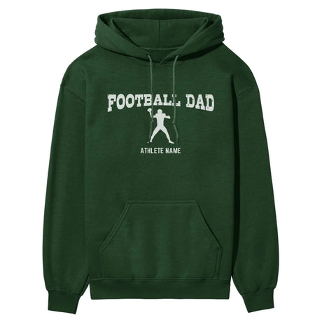 football dad with football player icon and football player name on a hoodie with a white graphic