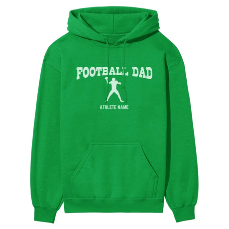 football dad with football player icon and football player name on a hoodie with a white graphic