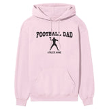 football dad with football player icon and football player name on a hoodie with a black graphic