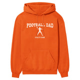 football dad with football player icon and football player name on a hoodie with a white graphic